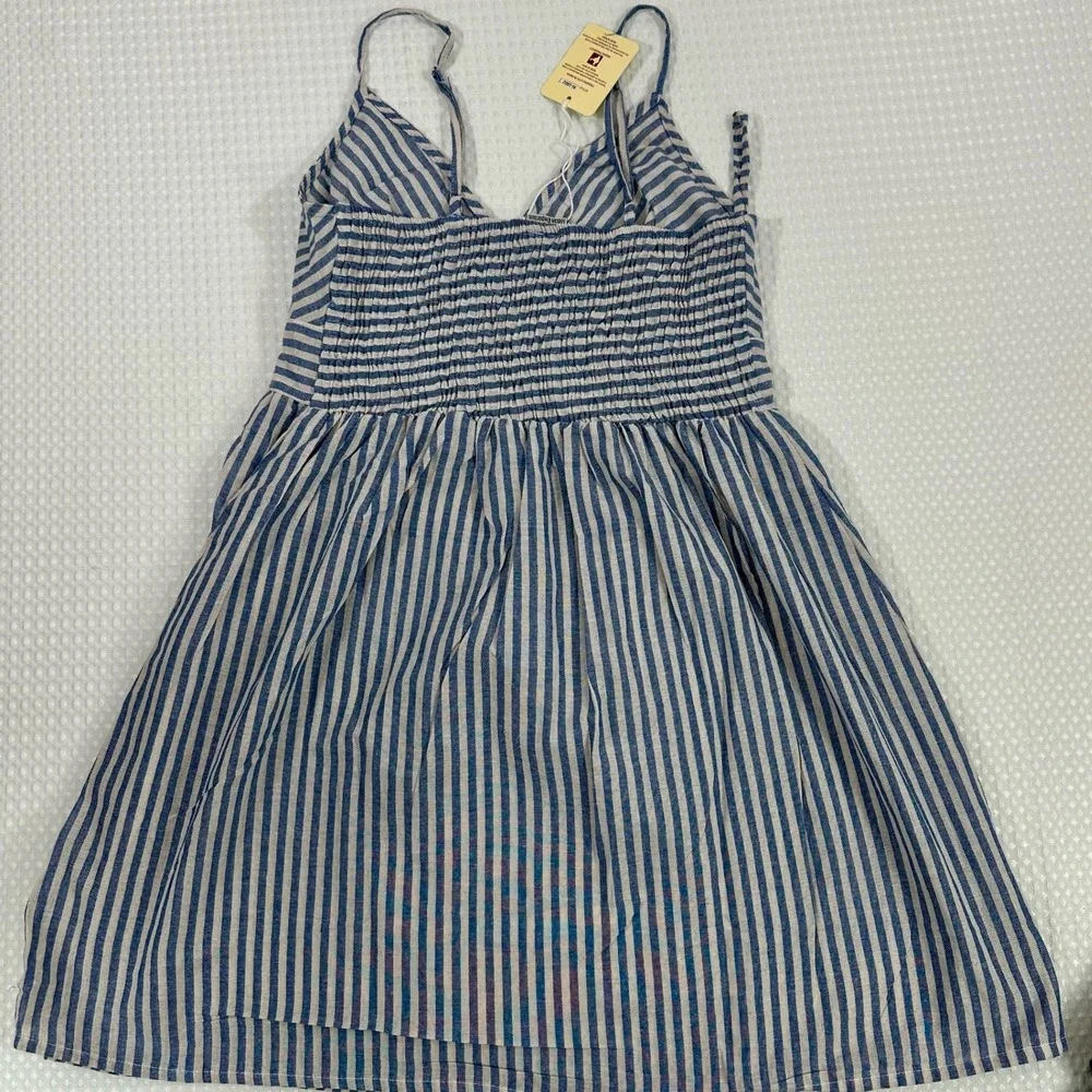 Indian Emporium Blue White Striped V Neck Camisole Dress Sundress‎ Beach
